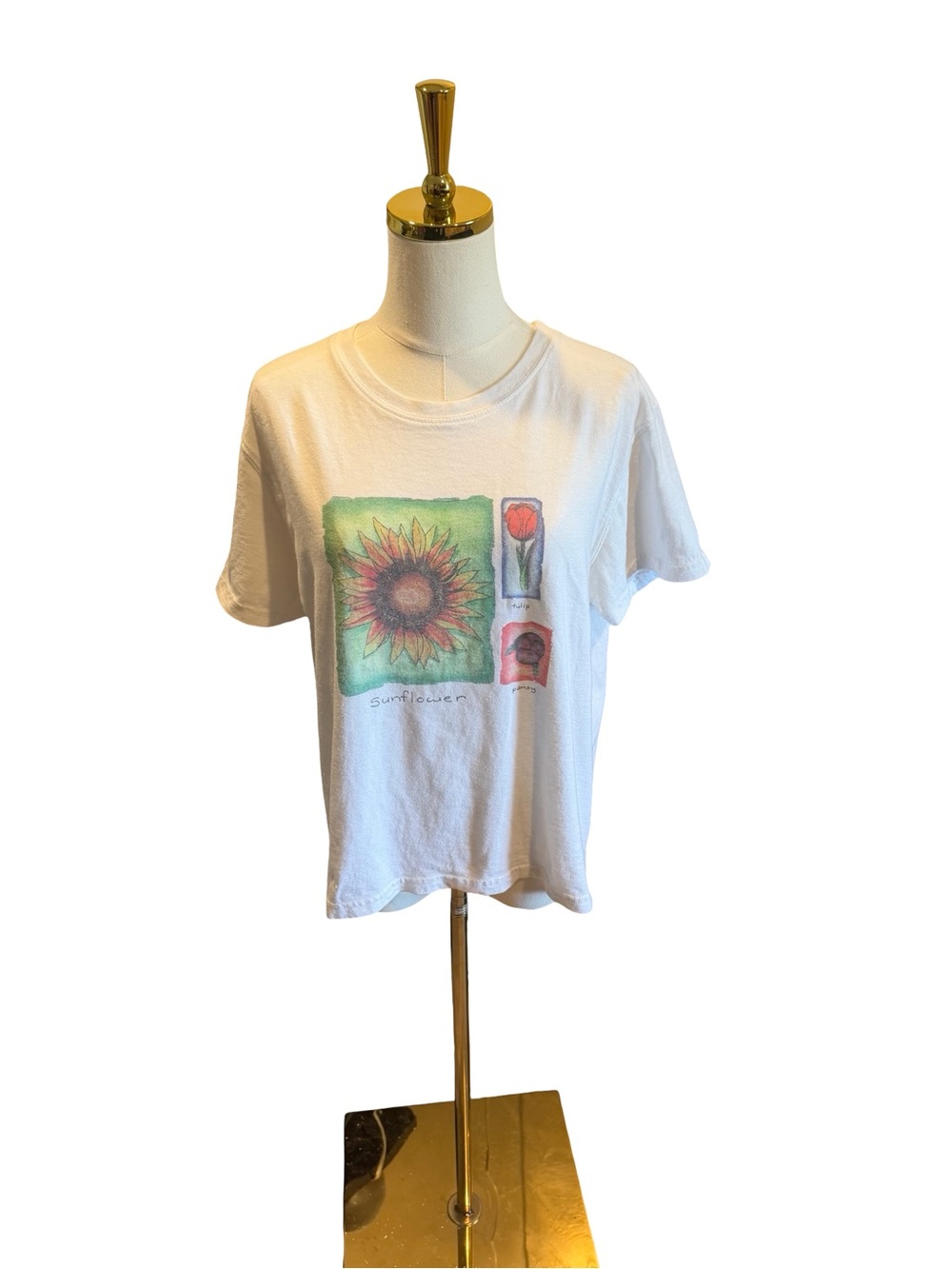 Vintage L.L. Bean White Sunflower Graphic Short Sleeve Tee